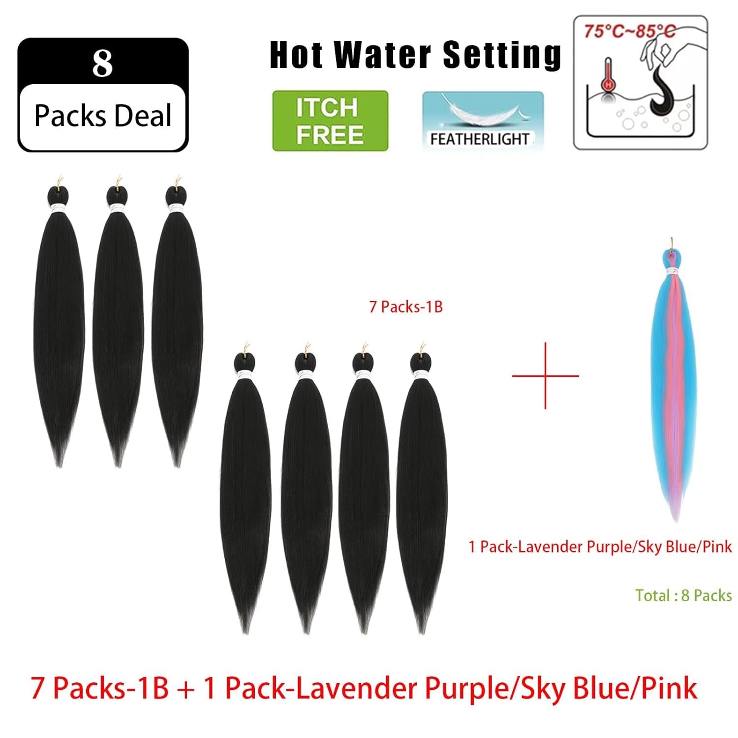 Braiding Hair Pre Stretched - 26 Inch Pre Stretched Braiding Hair 8 Packs Ombre Braiding Hair for Black Women (1B+Lavender Purple/Sky Blue/Pink)