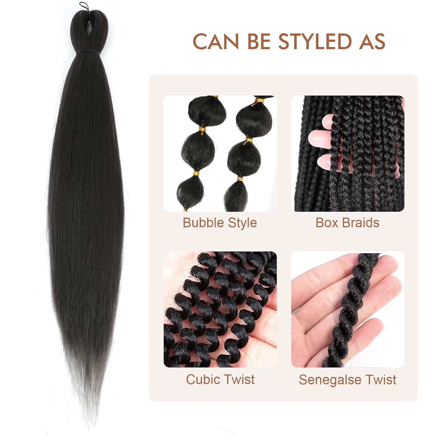 Pre-Stretched Braiding Hair - 16 Inch 8 Packs Light Brown Short Braiding Hair for Twist or Box Braids, Yaki Texture Hot Water Setting Synthetic Braiding Hair Extensions (16 Inch, #4-8P)