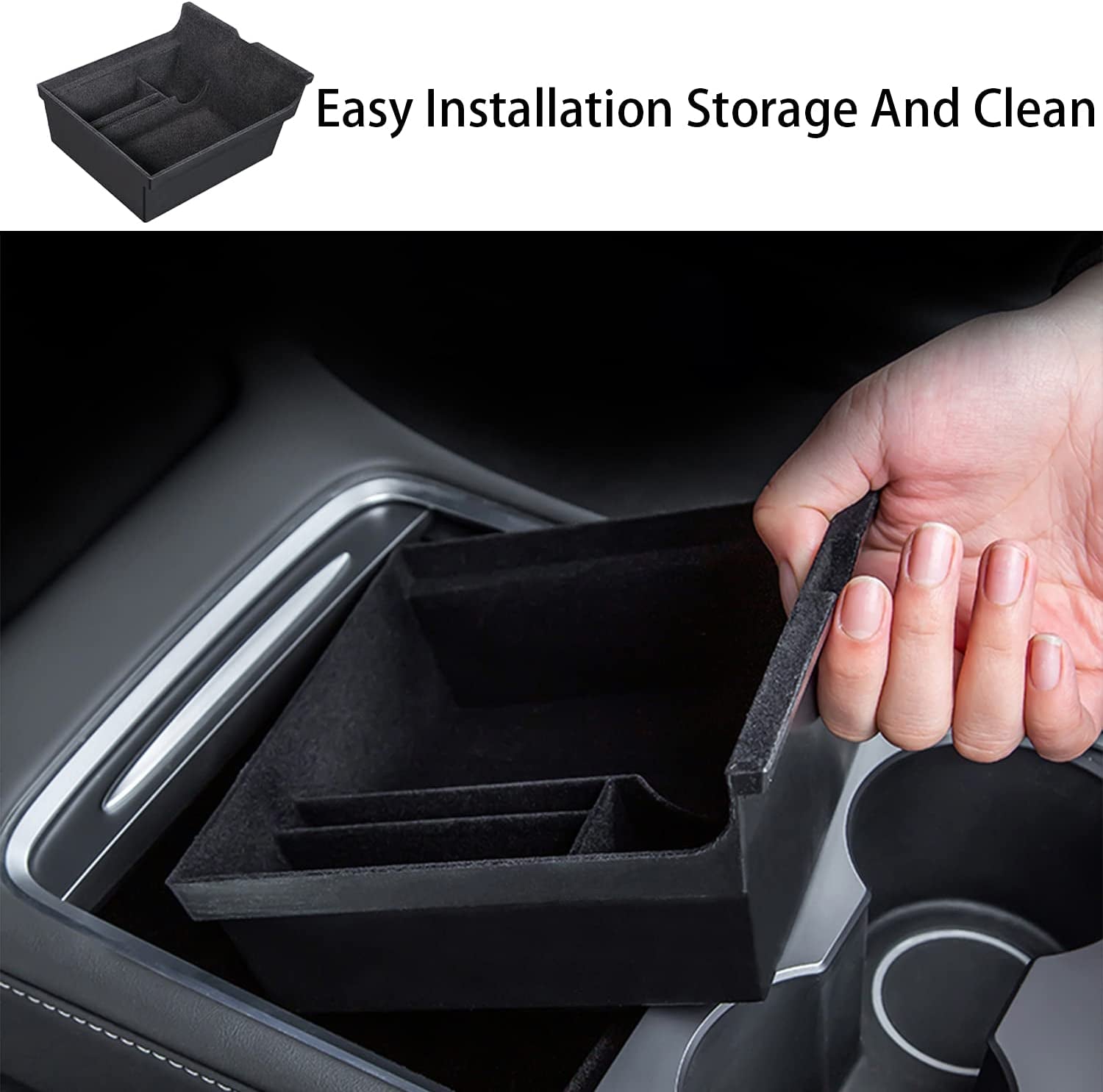 Center Console Organizer Tray Cup Holder Insert 4PCS for 2021 2022 2023 2024 Tesla Model Y and 2021-2023 Tesla Model 3 Interior Accessories Organizer Armrest Hidden Cubby Drawer Storage Box