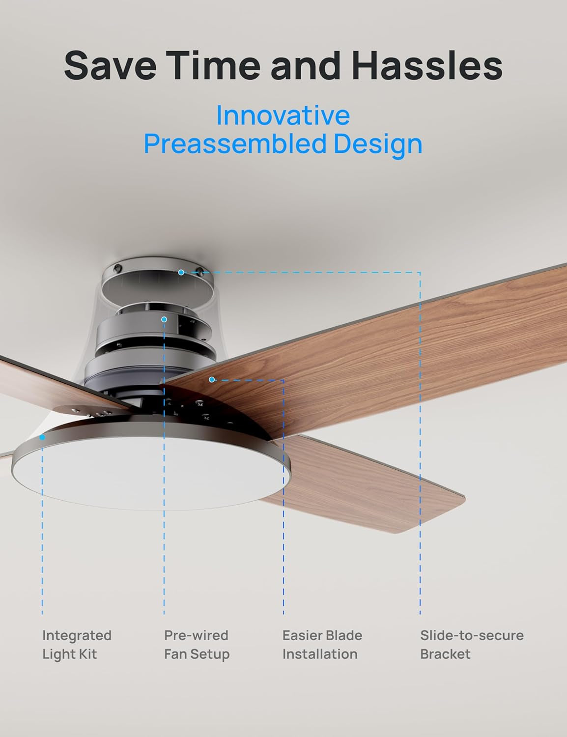 Smart Ceiling Fans with Lights and Remote, 12 Speeds & 3 Fan Modes, Quiet DC Motor, Easy to Install, Dimmable LED Ceiling Fans with App/Alexa Control, 12H Timer for Home, Indoor, Silver, 44''