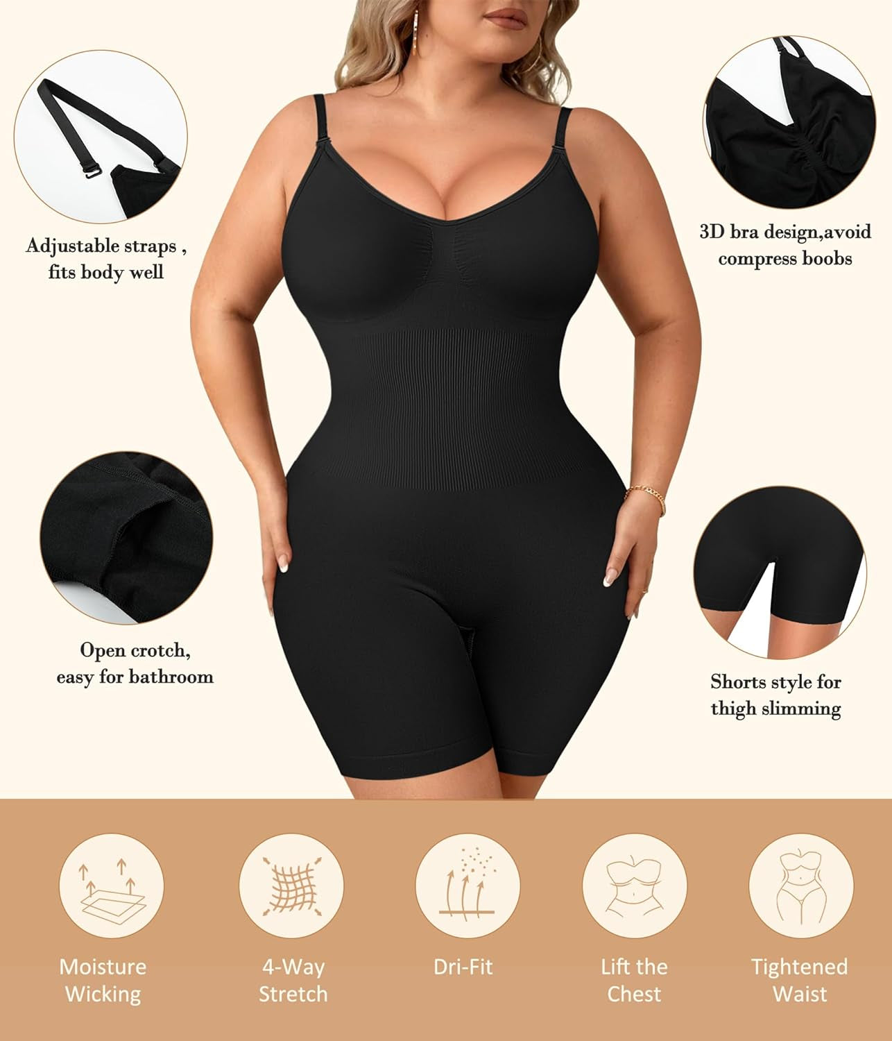 Women Slimming Bodysuits Shapewear Tops Tummy Control Body Shaper Spaghetti Strap Camisole Leotards Bodycon Jumpsuit