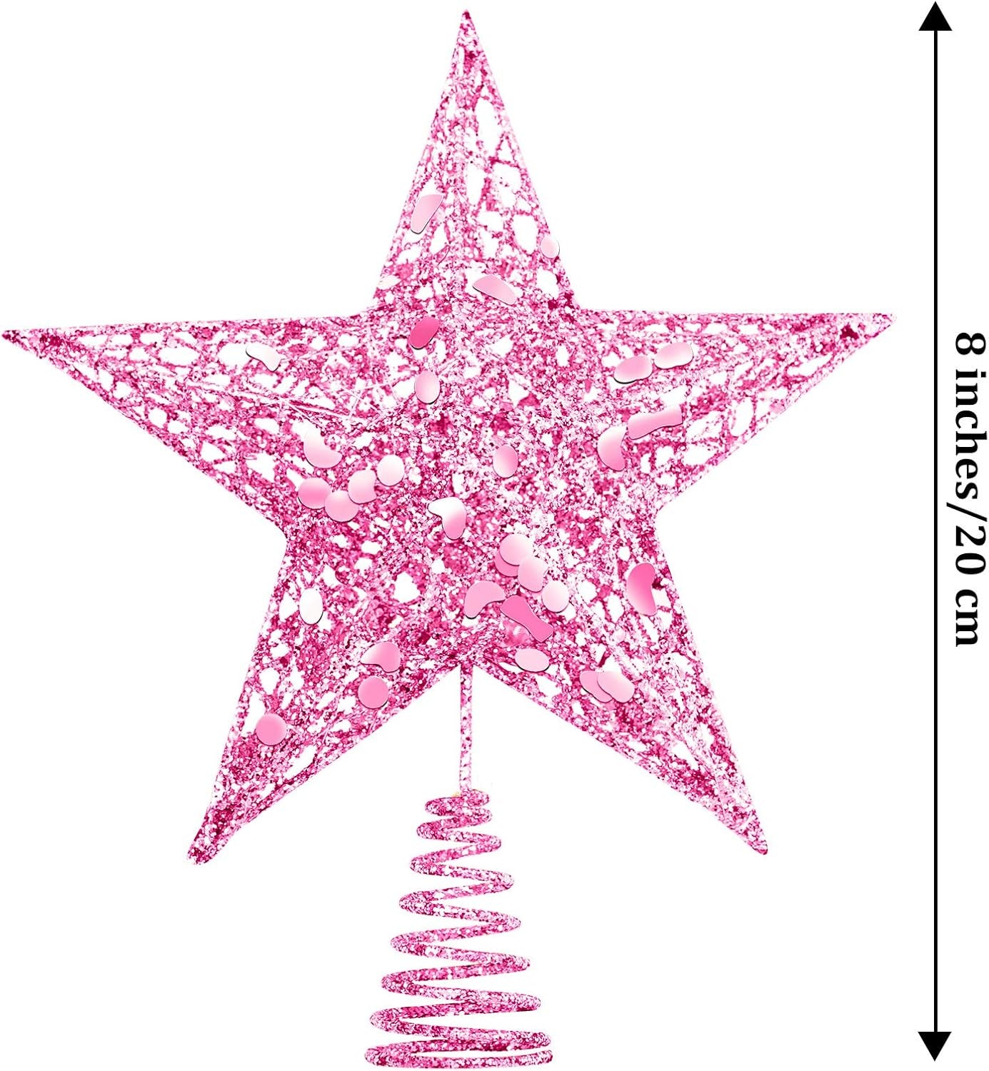 Glittered Christmas Tree Topper Metal Christmas Treetop Hallow Wire Star Topper for Christmas Home Decoration (8 Inches, Pink)