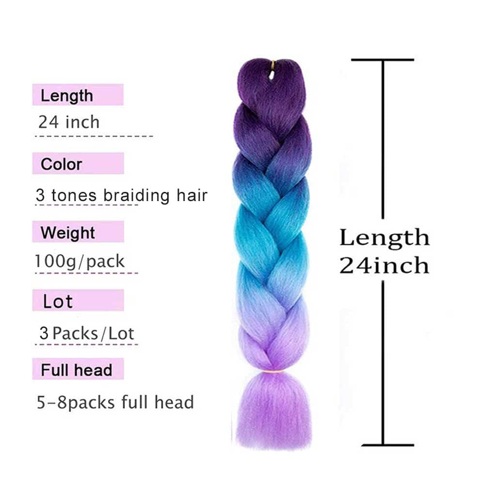 Ombre Braiding Hair 24 Inch Braid Hair Extensions 3Pcs Pre Stretched High Temperature Crochet Braiding Hair (C26)…
