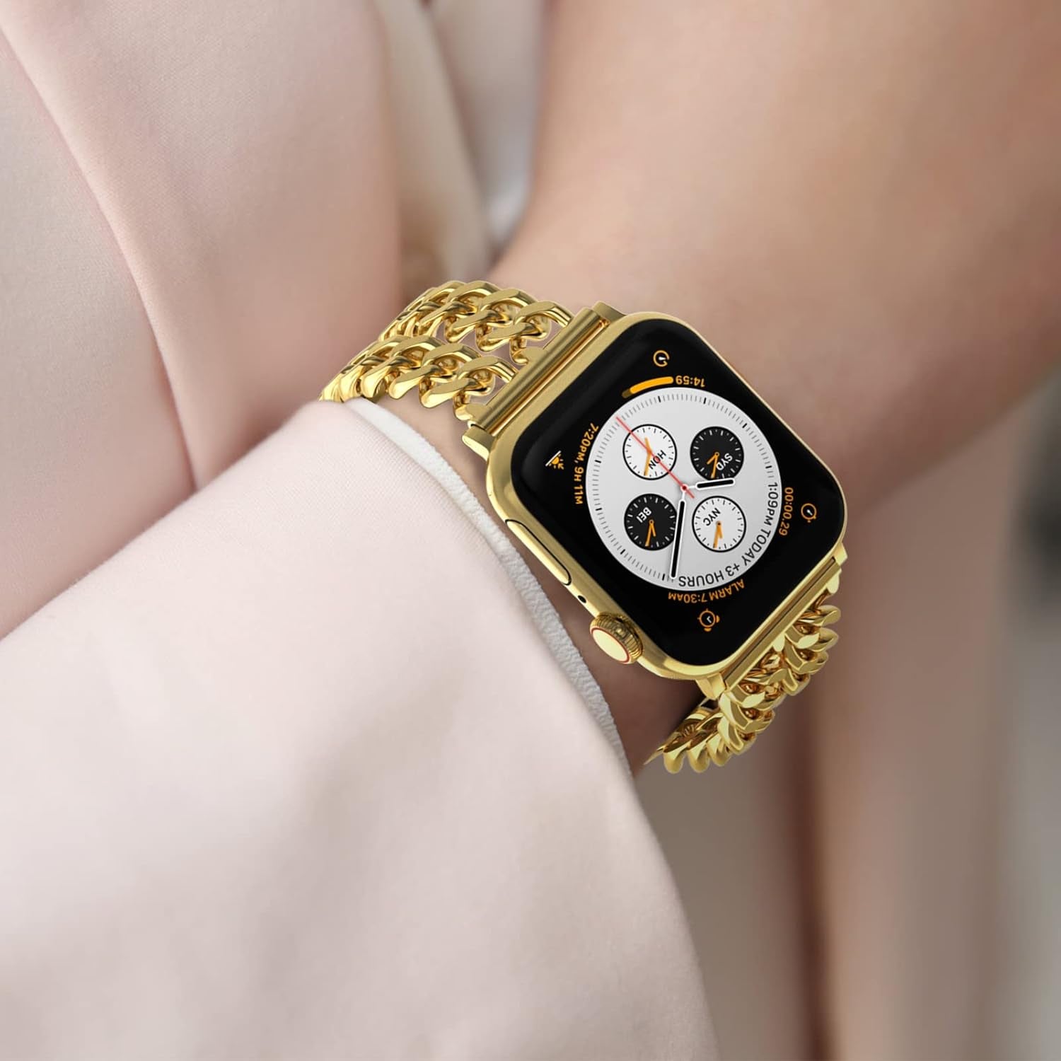 Compatible with Apple Watch SE Series 8 Series 7 6 5 4 3 2 1 Strap 45Mm 44Mm 42Mm 41Mm 40Mm 38Mm Ultra 49Mm Women'S Metal Linked Watch Band Steel Chain Iwatch Gold Bracelet