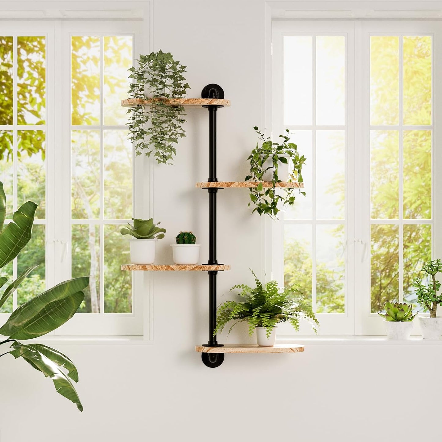 Rotating Window Plant Shelves 4 Tier Plant Display Holder Wall Mounted Plant Holder Window Sill Shelf for Plants Indoor Simple and Functional Swivel Plant Shelf to Decorate Your Space