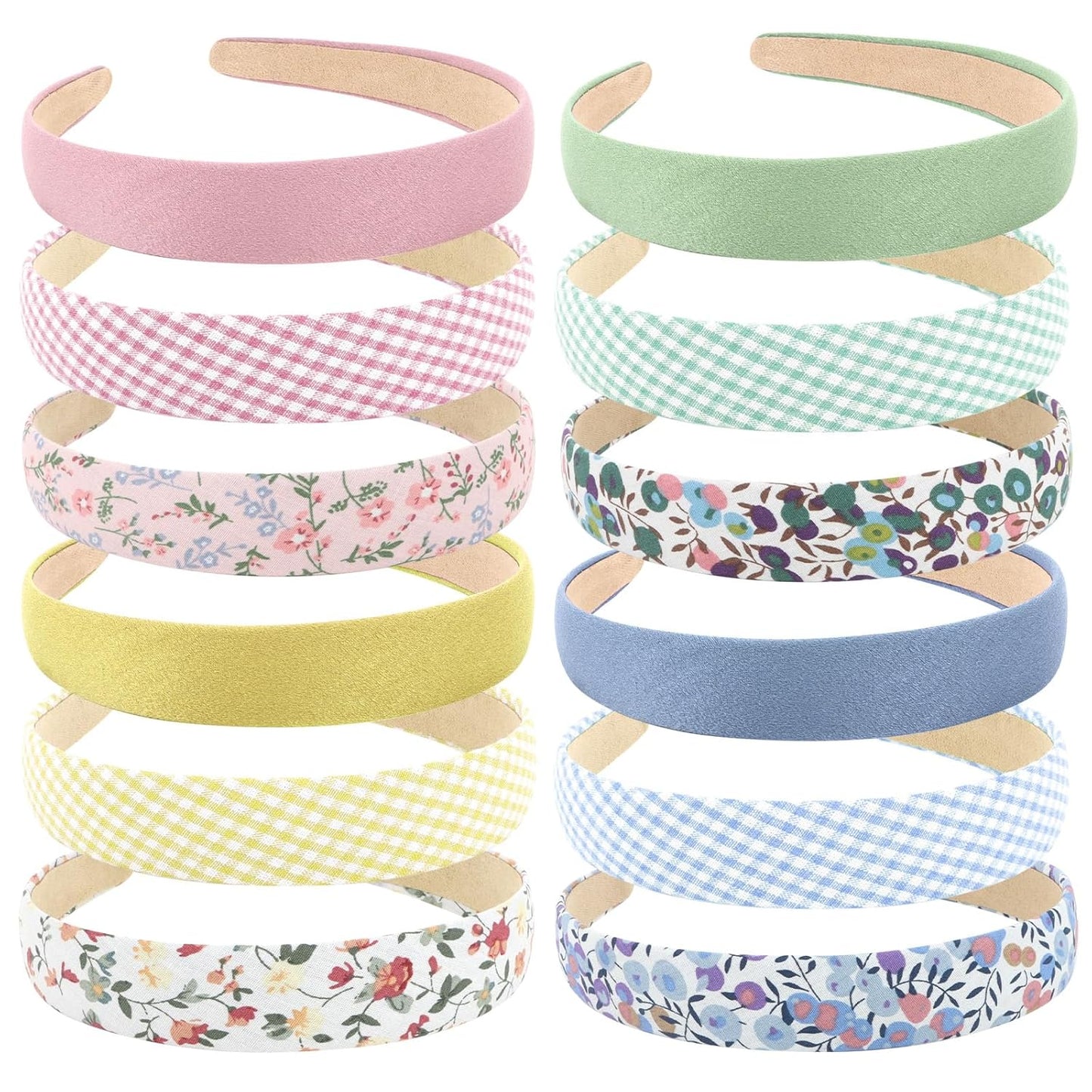 12Pcs Headbands for Women Girls Summer Flower Floral Plain Checked Plaid Printed Headbands Hairbands Y2K Diy Costume Hair Accessories Women Girls Diademas Coreanas Para Mujer Gifts