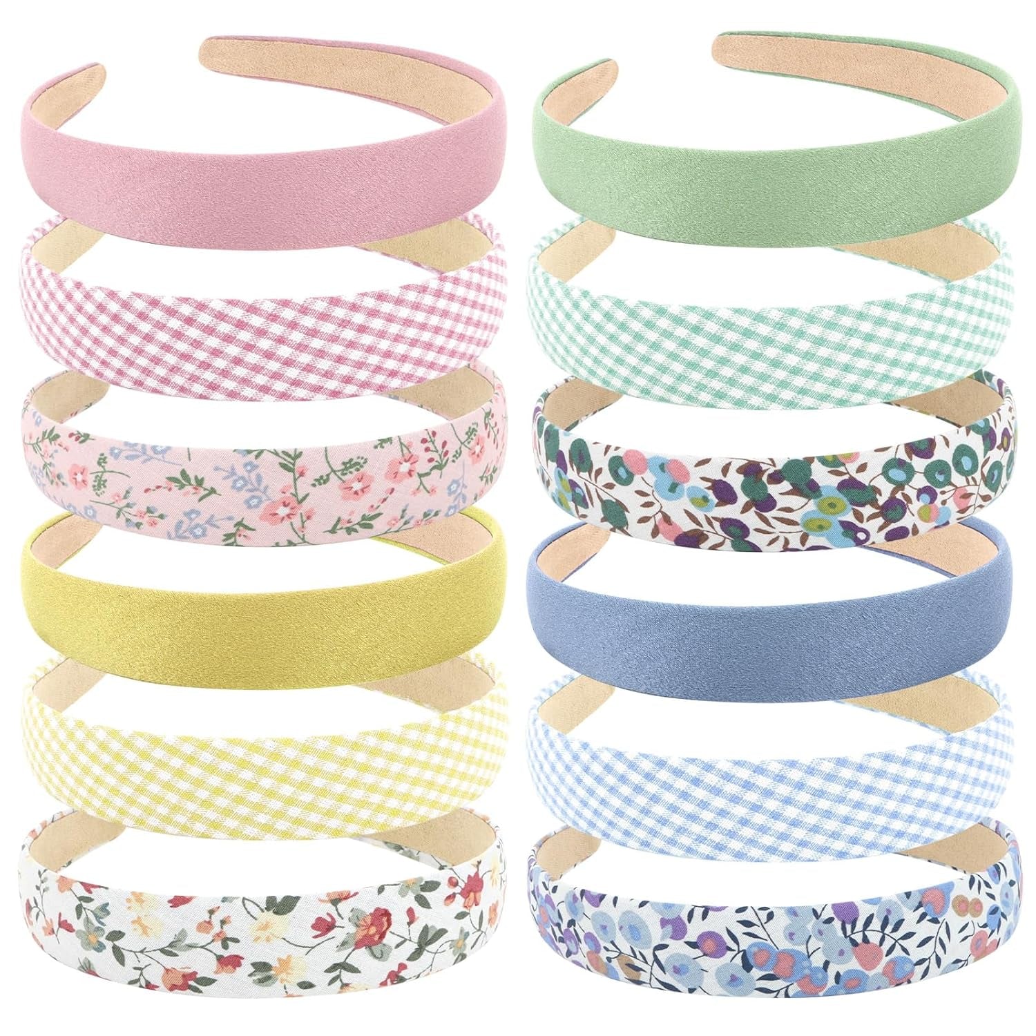 12Pcs Headbands for Women Girls Summer Flower Floral Plain Checked Plaid Printed Headbands Hairbands Y2K Diy Costume Hair Accessories Women Girls Diademas Coreanas Para Mujer Gifts