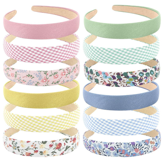 12Pcs Headbands for Women Girls Summer Flower Floral Plain Checked Plaid Printed Headbands Hairbands Y2K Diy Costume Hair Accessories Women Girls Diademas Coreanas Para Mujer Gifts