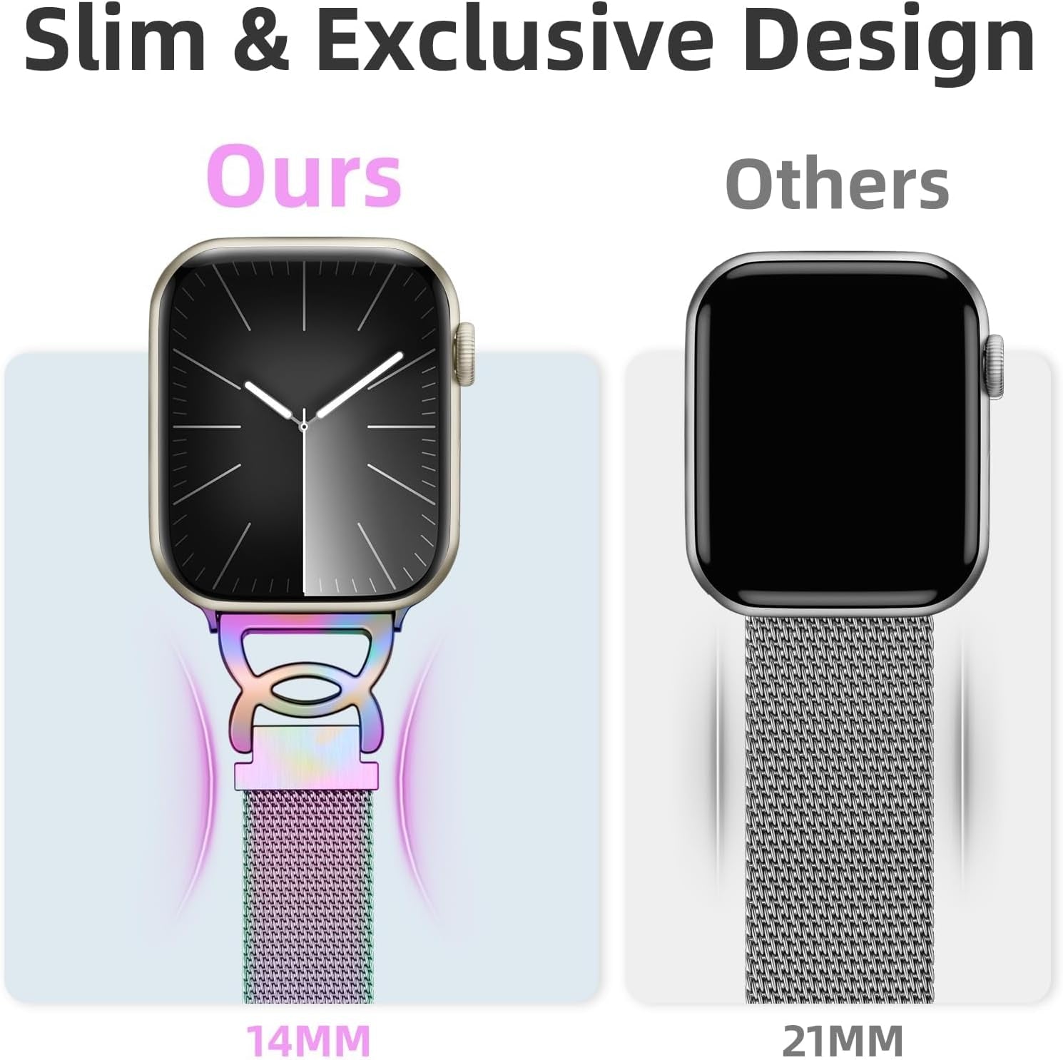 Slim Milanese Loop Compatible with Apple Watch Band 40Mm 41Mm 38Mm 42Mm 44Mm 45Mm 46Mm 49Mm Women, Thin Stainless Steel Mesh Loop Magnetic Wristbands for Iwatch SE Series 10 9 8 7 6 5 4 3 2 1