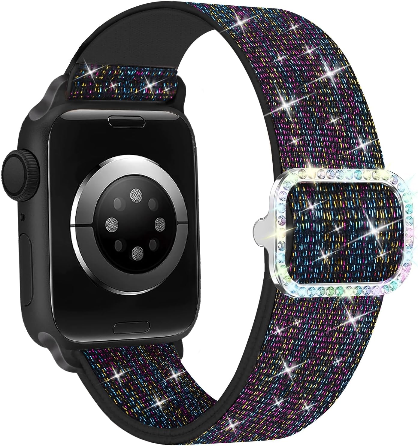 Bling Stretchy Nylon Band Compatible with Apple Watch Band 38Mm 40Mm 41Mm 42Mm 44Mm 45Mm 46Mm 49Mm for Women, Sparkly Elastic Solo Loop Bands for Iwatch Ultra SE Series 10/9/8/7/6/5/4/3/2/1