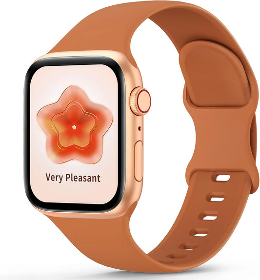Sport Silicone Band Compatible with Apple Watch Bands 40Mm 38Mm 41Mm 44Mm 45Mm 49Mm 42Mm Women Men Kid, Soft Strap Waterproof Replacement for Iwatch Series 9 Ultra 8 7 SE 6 5 4 3 2 1 Brown
