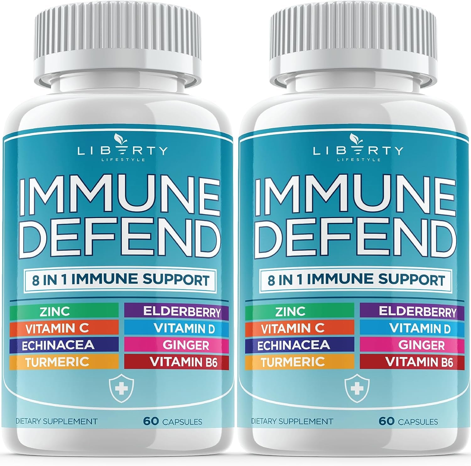 8 in 1 Immune Defense Support, Immunity Capsules Supplement with Echinacea Zinc 50Mg, Vitamin C, D3 5000 IU, Turmeric Curcumin & Ginger, Echinacea - for Kids Adults (1 Pack) TLBH
