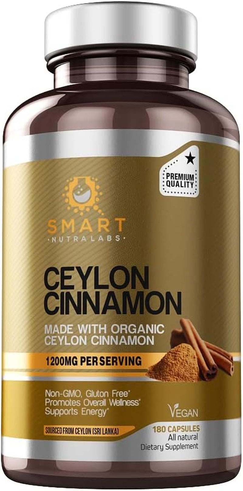 Organic Ceylon Cinnamon Supplement 1200Mg per Serving, 180 Vegan Capsules, 100% Pure, True Ceylon Cinnamon TLBH