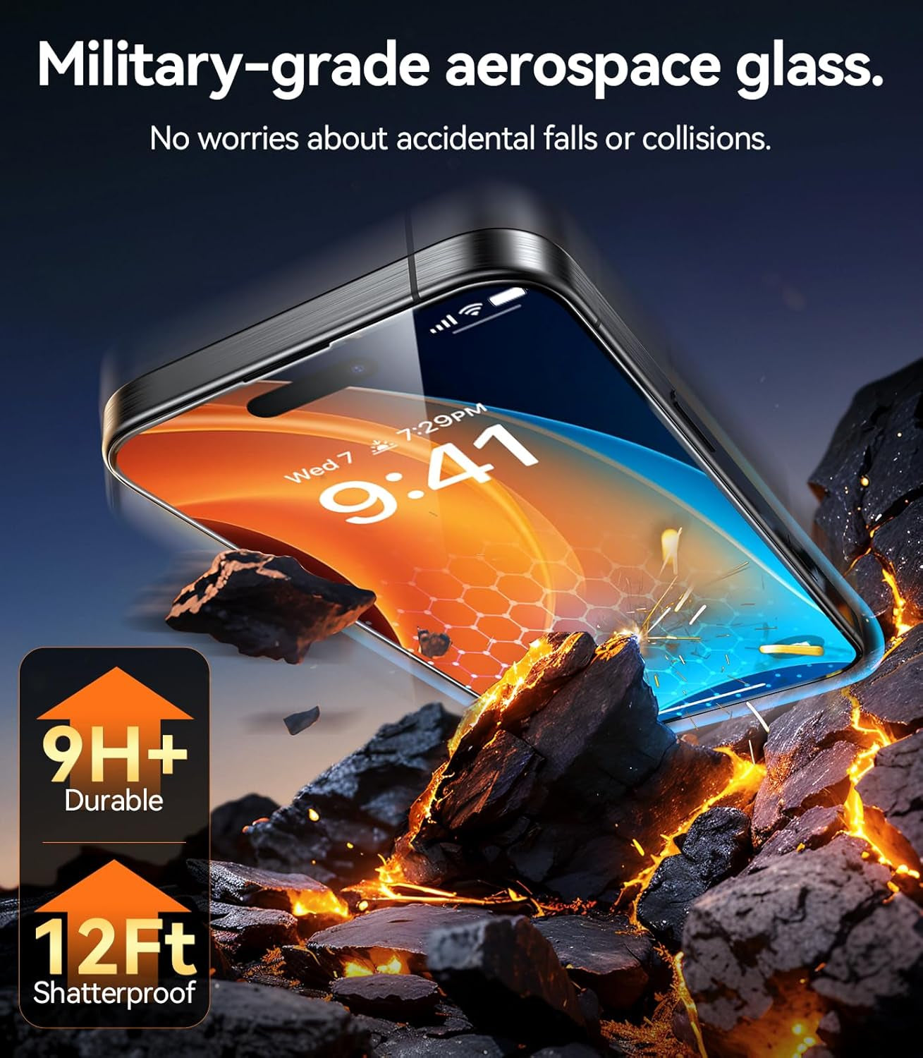 12FT Military-Grade Shatterproof for Iphone 16E Screen Protector 2025 [9H+ Durable＆ One-Pull Installation] Full Coverage Fit Tempered Glass Screen Protector 16E 6.1″ 2 Pack