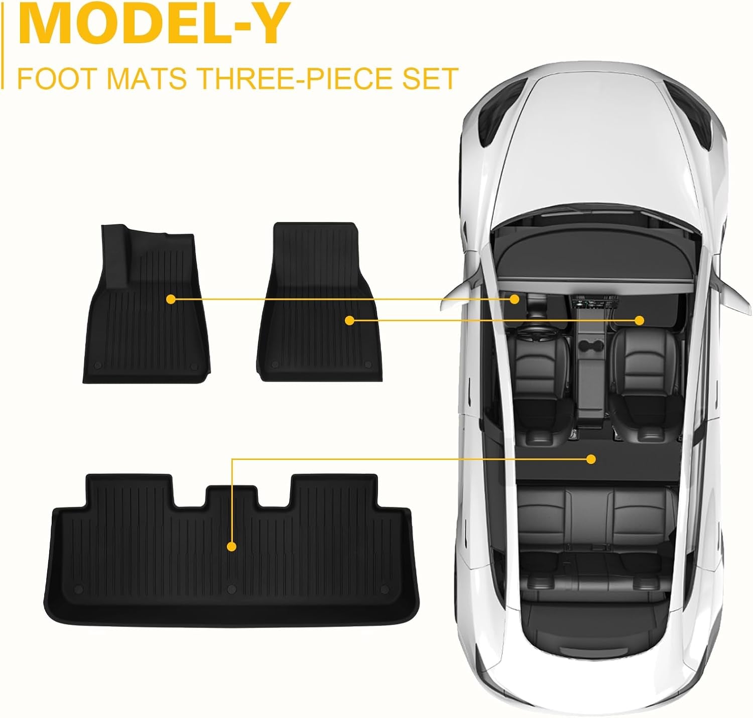 2025 Model Y Floor Mats for Tesla Model Y Accessories 2024 Floor Mats 5 Seater Mat 3 Pcs Cargo Liner Compatible with Tesla Model Y 2024 2023 2022 2021, Not Fit for New Model Y 2025 Launch Series