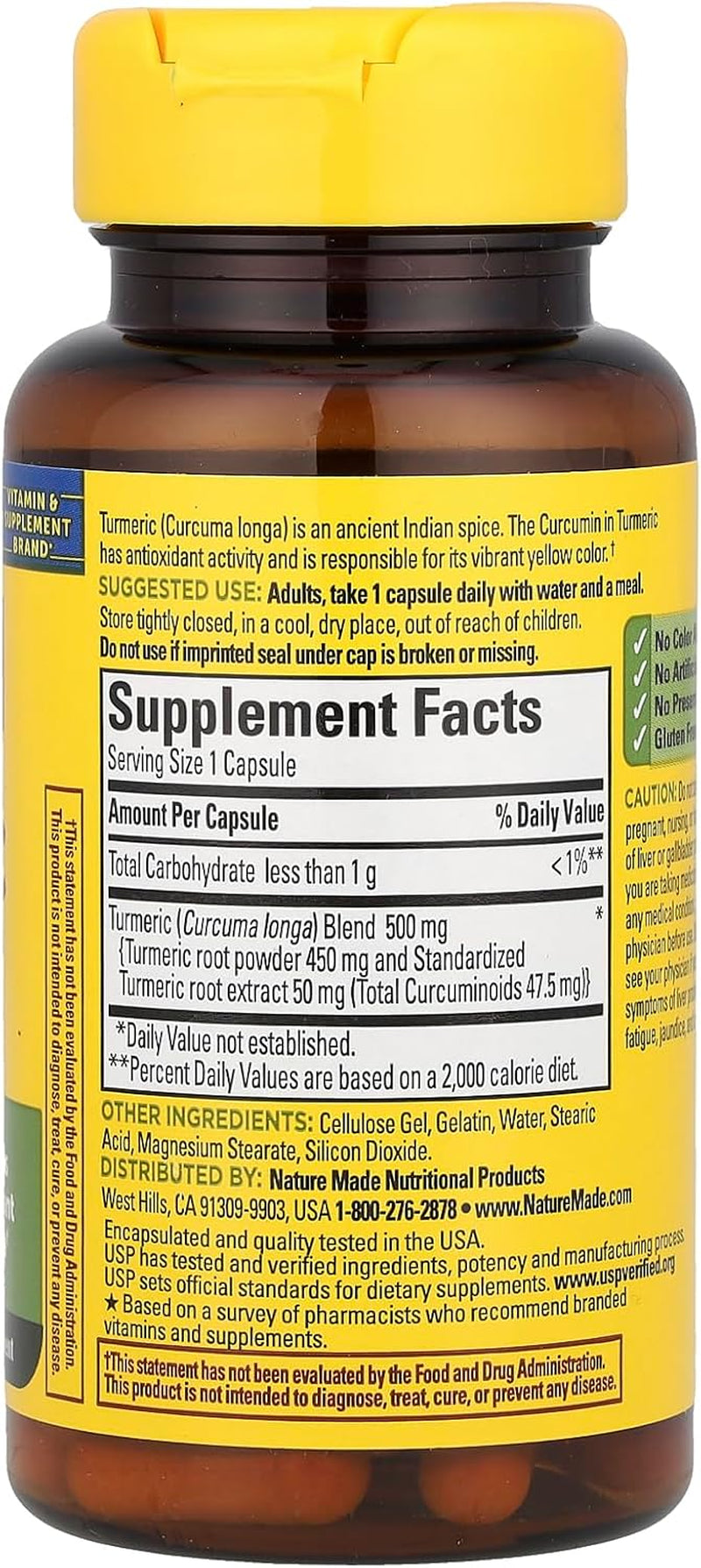 Turmeric 500 Mg Capsules, 60 Count for Antioxidant Support TLBH