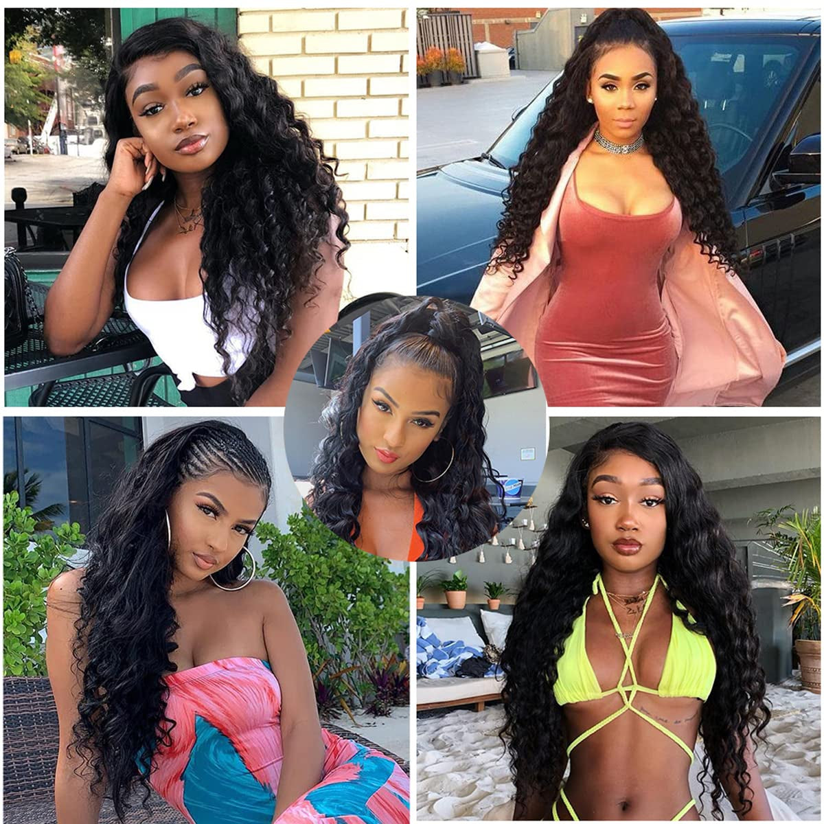 Brazilian Hair Loose Deep Wave Bundles with Closure Human Hair Loose Deep Curly Bundles with Lace Closure 12A Human Hair 3 Bundles with 4×4 Lace Closure Human Hair Natural Color (10 12 14+10)