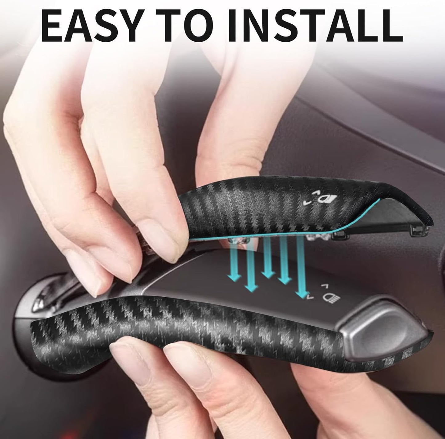 Steering Lever Cover for Tesla Model 3 Model Y 2017-2024, Carbon Fiber Pattern Car Gear Shift Cover, Steering Wheel Cover Tesla Model 3 Model Y 2024 Accessories(Matt Carbon Fiber Pattern)