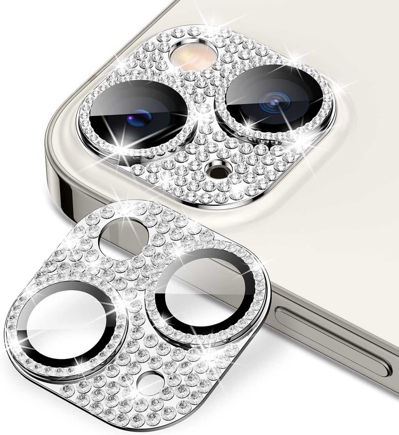 Compatible for Iphone 16 plus & 16 Camera Lens Protector, Bling Glitter Metal Cover Glass Lens Screen Protective Accessories for Iphone 16 Plus