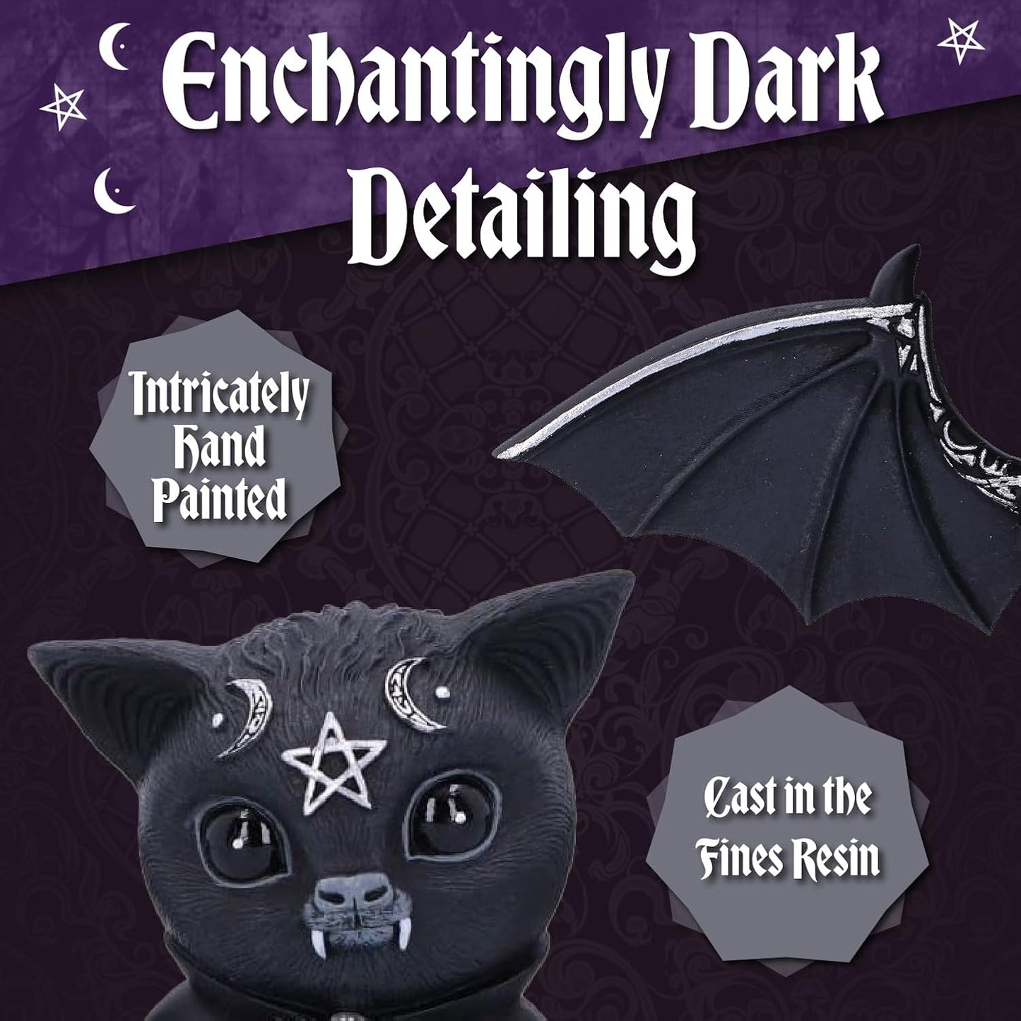 Figurine Decor, Detailed Hand-Painted Polyresin, Black - Beelzebat Gothic Satanic Bat