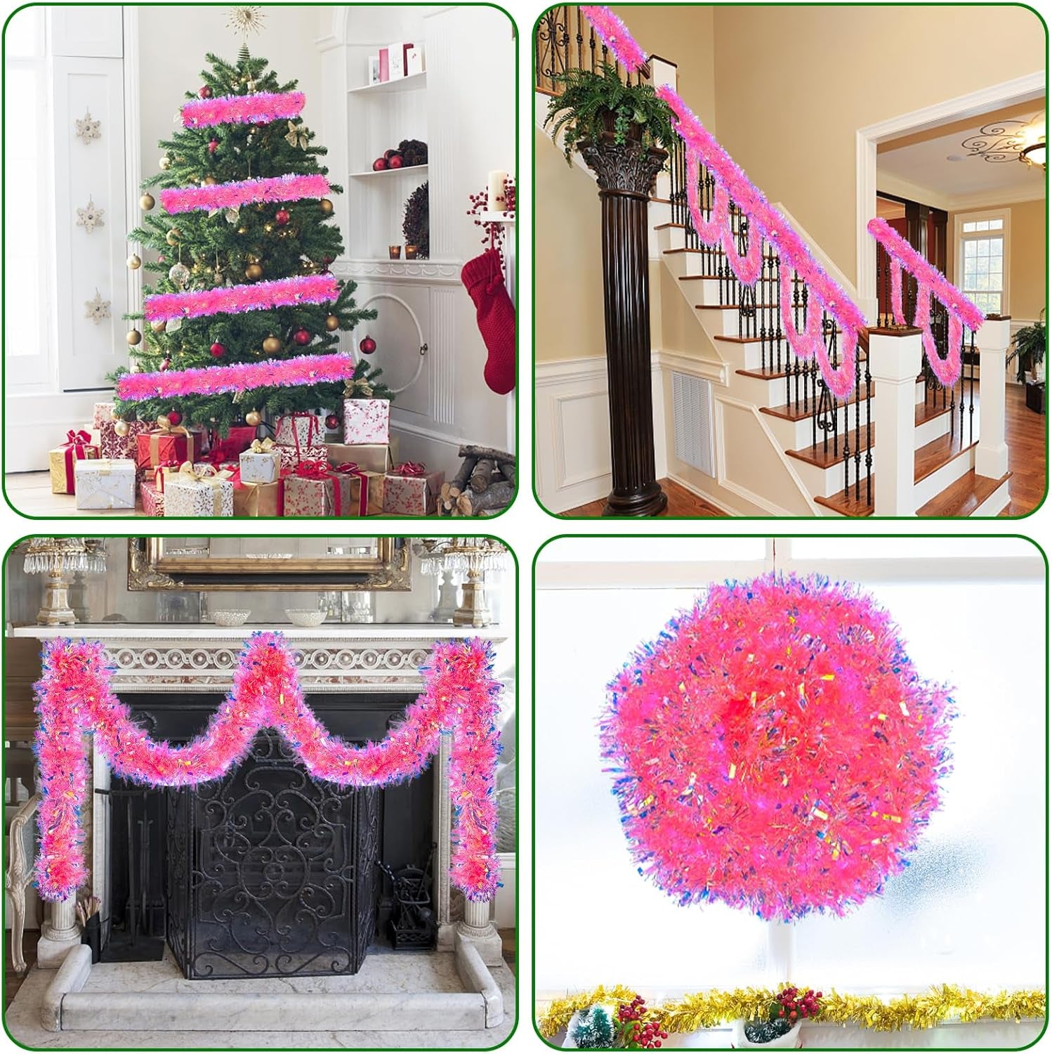 19.7FT Pink Christmas Tinsel Garland Metallic Tinsel Twist Garland Glitter Foil Garland Decoration for Christmas Tree Wedding Party