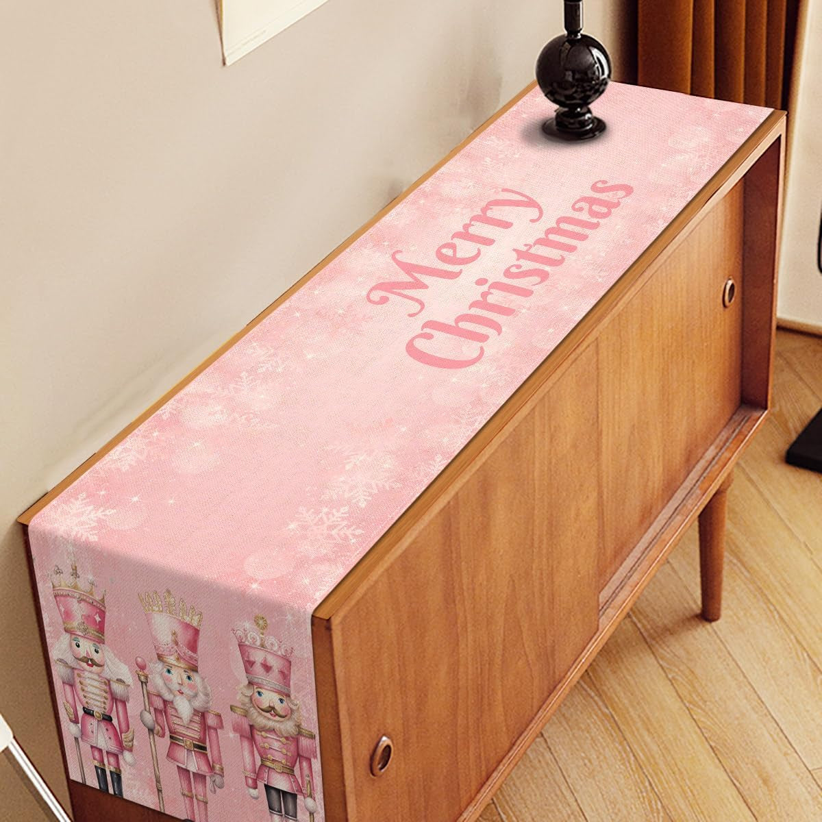 Pink Nutcrackers Christmas Table Runner Pink Xmas Decoration Winter Holiday Party Supply Home Kitchen Dining Room Decor (13" X 72")