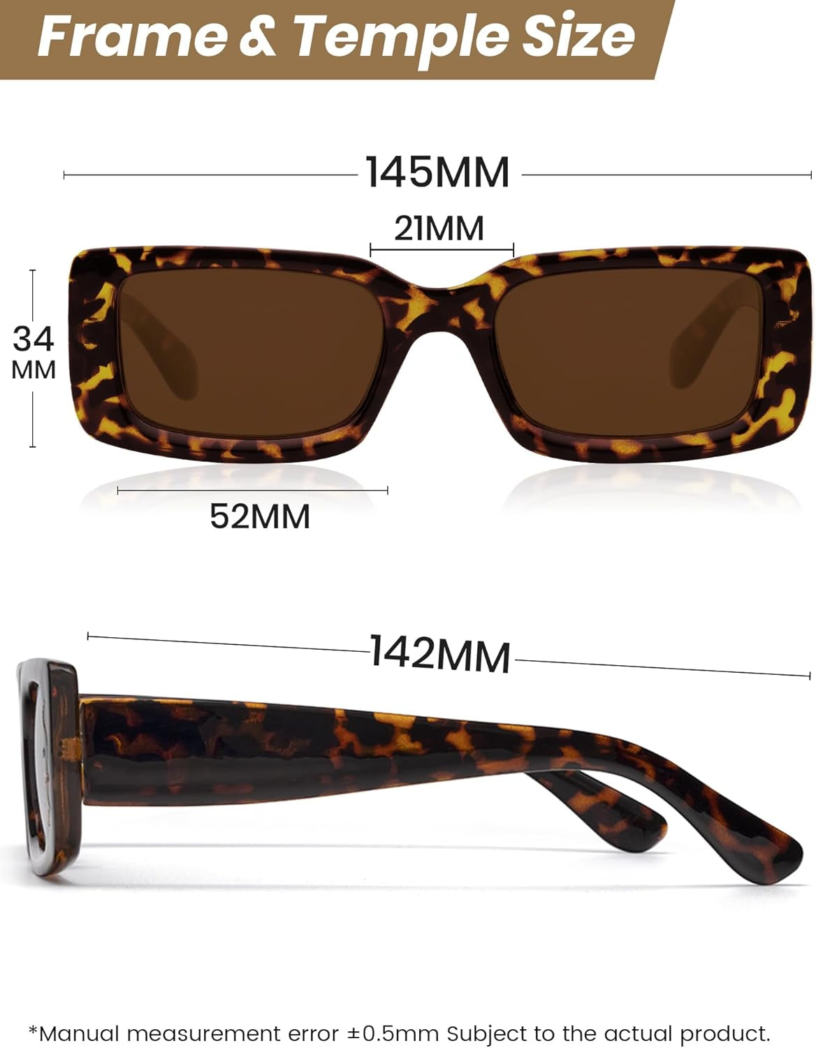 Rectangle Sunglasses Men Tinted Polarized Big Square Retro 90S Vintage Y2K Glasses for Women UV Protection