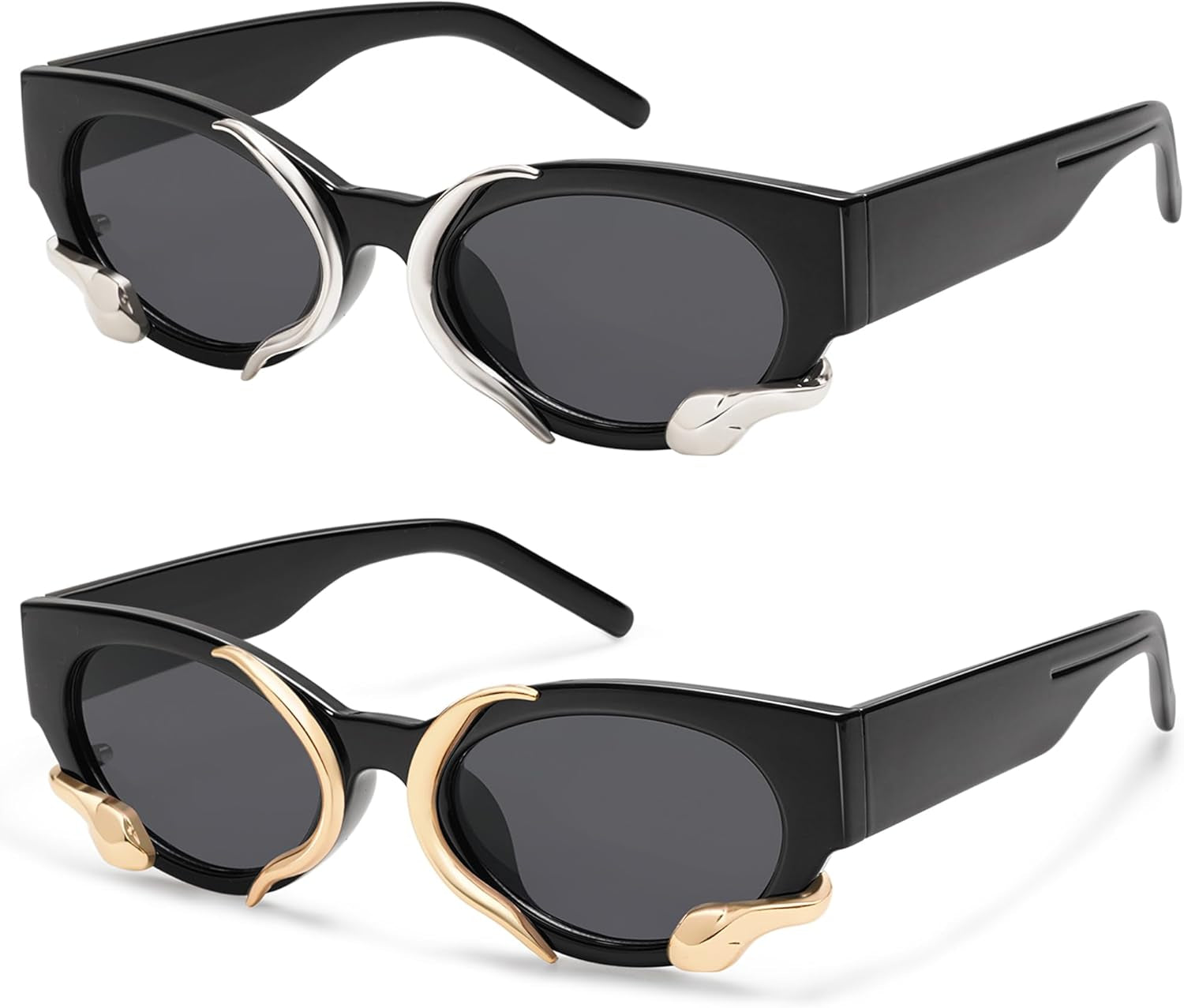 Trendy Sunglasses for Women Men Vintage Narrow Cateye Metal Snake Sunnie Y2K Accessories AP3621