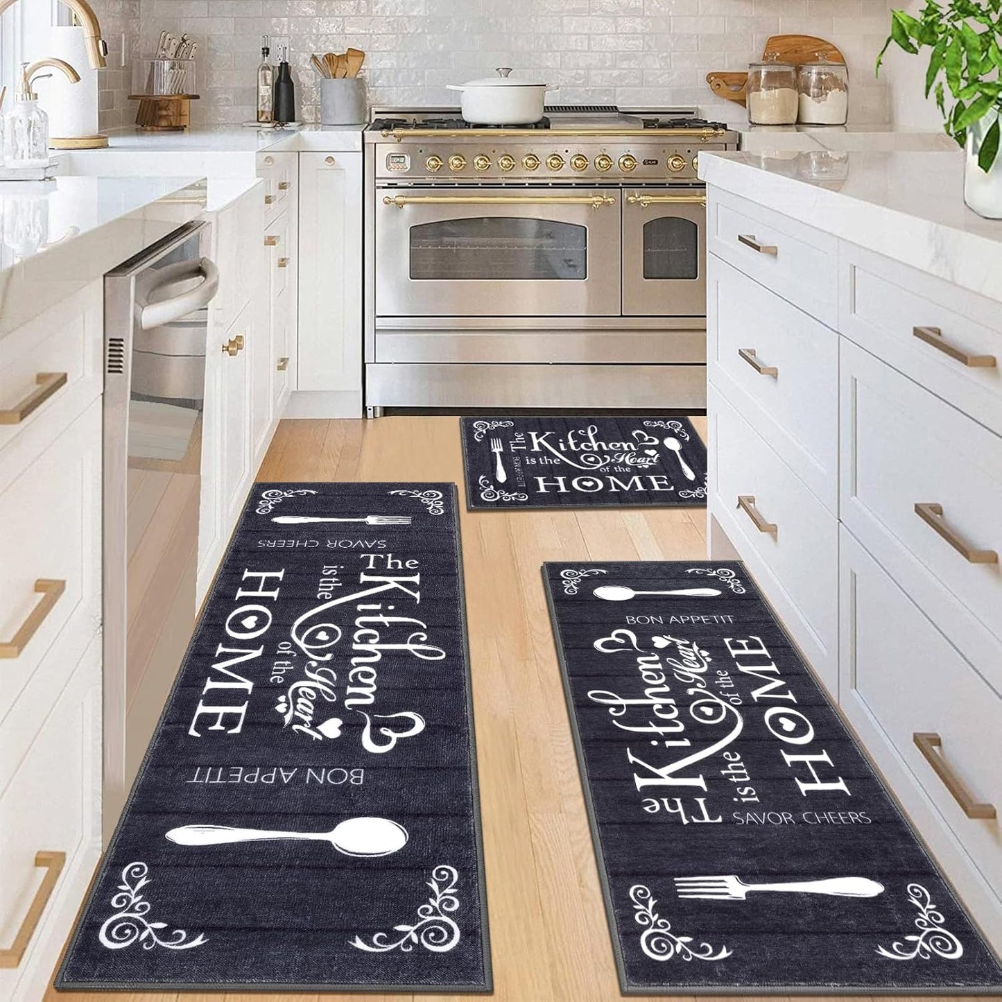 Boho Kitchen Rug Sets 3 Pieces, Washable Kitchen Mats for Floor, Non Slip Soft Kitchen Area Rug Floor Mat for Kitchen, Laundry Room and Hallway (Teal, 20''X32''+20''X47''+20''X59'')