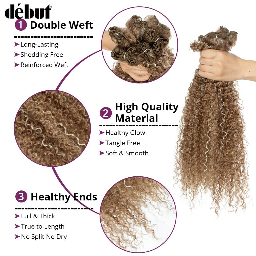 Synthetic Hair 7Pcs Kinky Curly 22 24 26 Inches 6 Bundles Tight Curly Hair with 1Pc Crochet Hair for Black Women Highlight Blonde Color