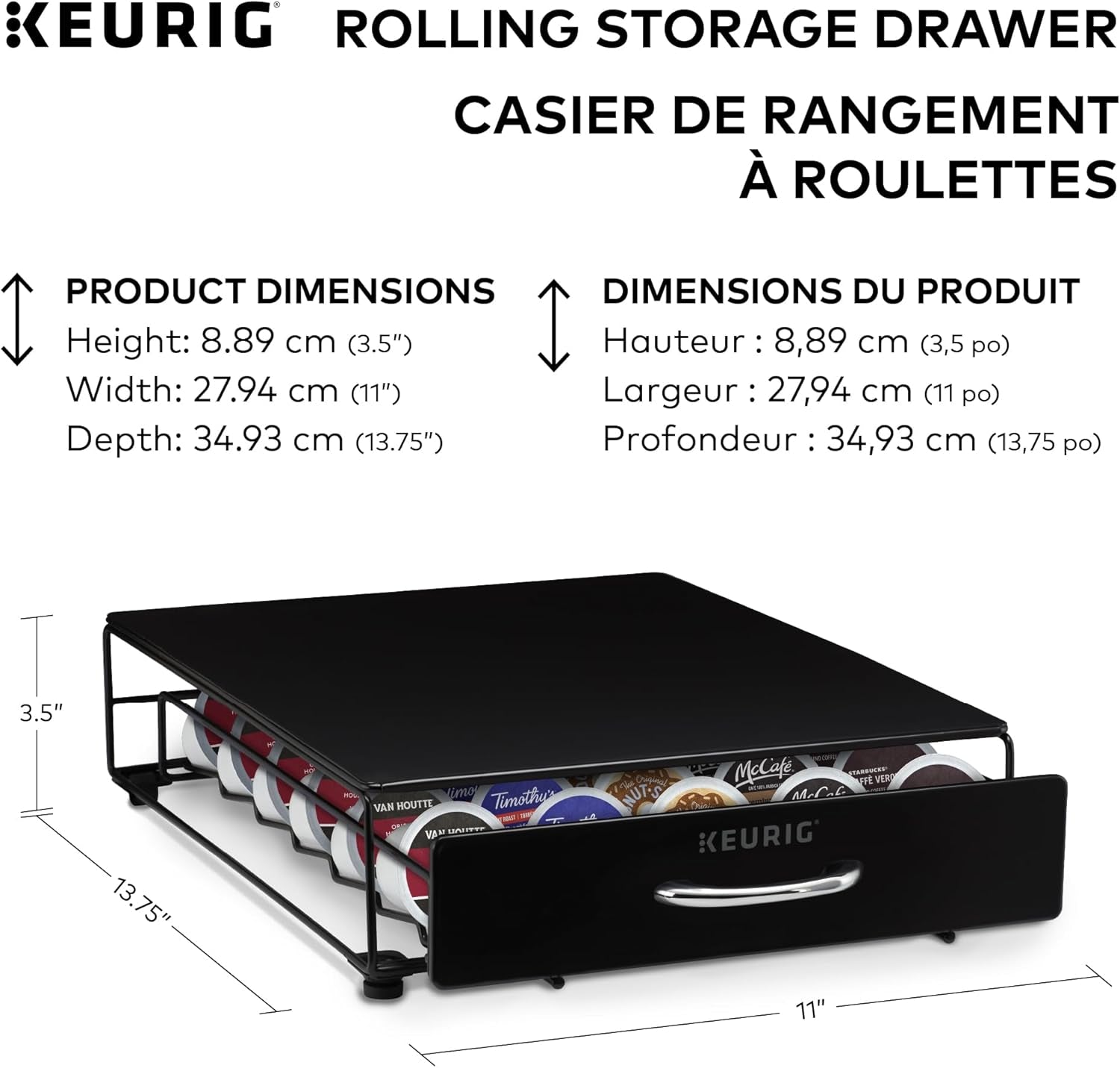 under Brewer Storage Drawer, Coffee Pod Storage, Holds Upto 35  K-Cup Pods, Black