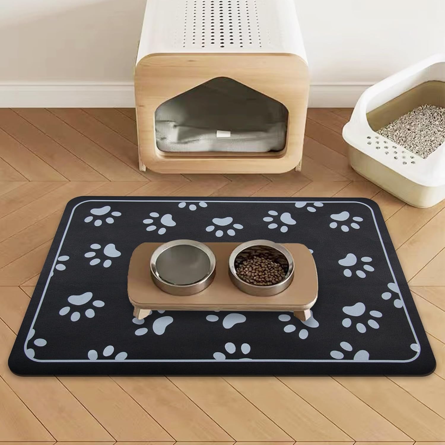 Dog Bowl Mat and Dog Feeding Mat, Dog Mat for Water Bowl, Absorbent Non-Slip Pet Water Bowl Mat Quick Drying Dog Food Mat Cat Matt for Food and Water(Brown+24.2X16.9In+Rectangular)