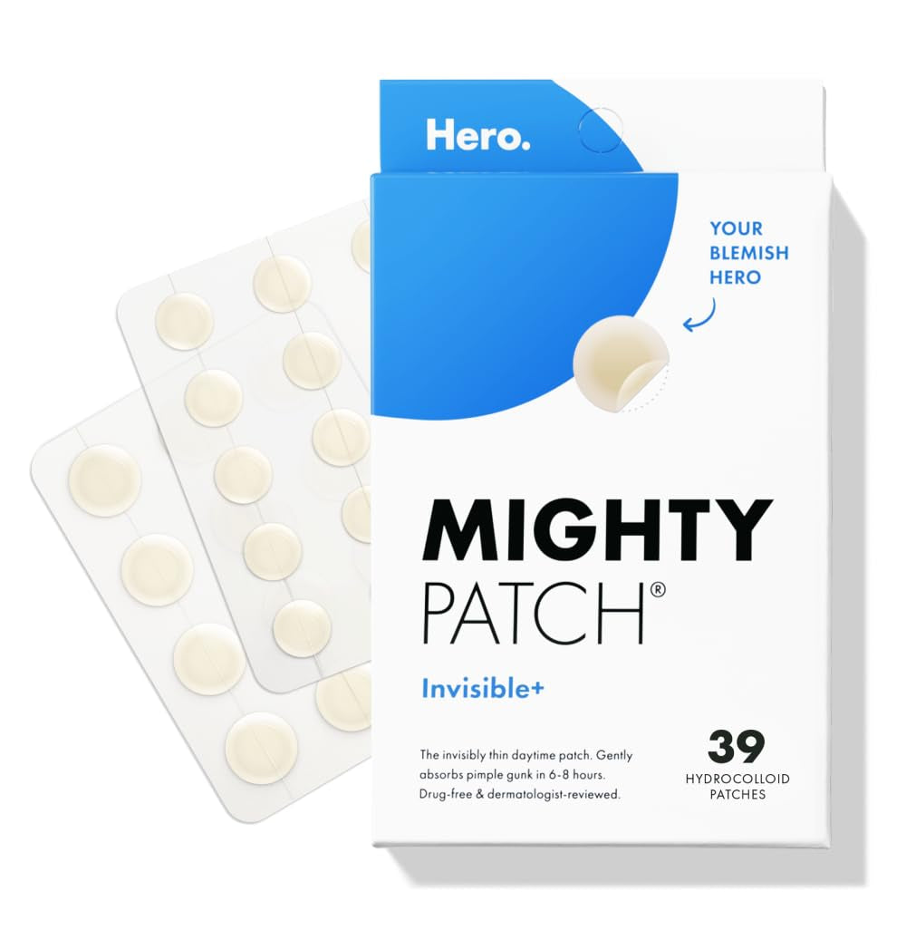 Invisible+ Patch - Daytime Hydrocolloid Acne Pimple Patches for Covering Zits and Blemishes, Ultra Thin Spot Stickers for Face and Skin (24 Medium and 15 Small Patches)
