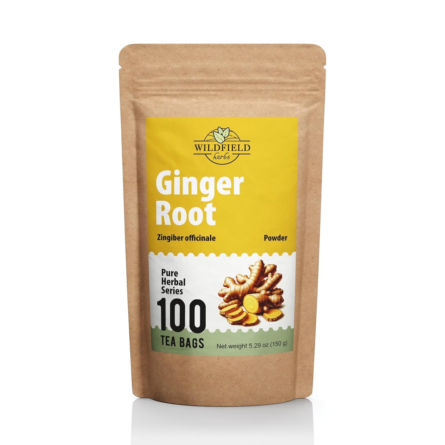 100 Bags Ginger Tea Bags Ginger Root Tea Dry Dried Herb (Zingiber Officinale) - 100 Count 1.5G Tea Bags Ginger Raíz De Jengibre TLBH