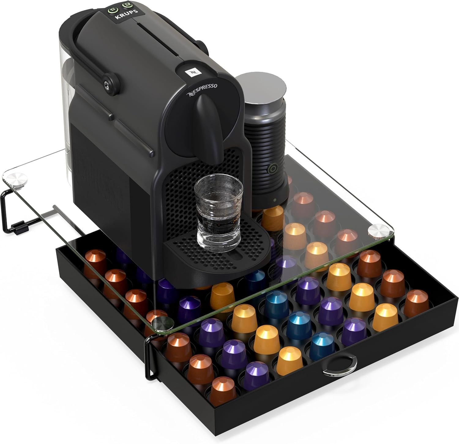 Decobrothers Tempered Glass Coffee Pod Drawer Compatible with Nespresso Original Line, 42 Capsules
