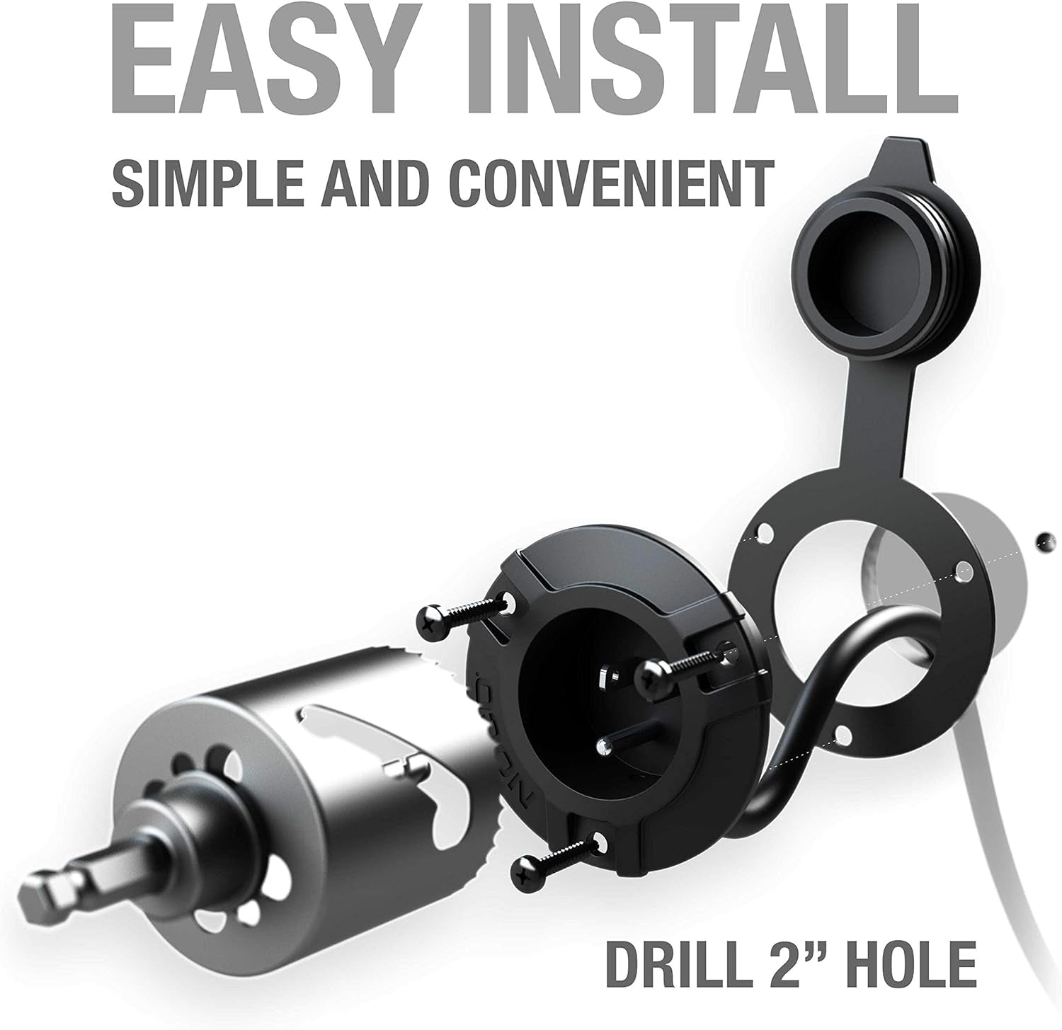 GCP1 15A AC Port Plug, 125V Power Inlet Socket, and Waterproof Electrical Outlet Receptacle Box with 16-Inch Integrated Outdoor Extension Cord
