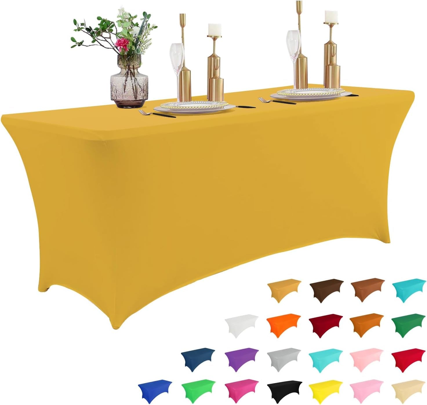 2 Pack 6FT Table Cloth for Rectangular Fitted Events Stretch Black Table Covers Washable Table Cover Spandex Tablecloth Table Protector for Party, Wedding, Cocktail, Banquet, Festival