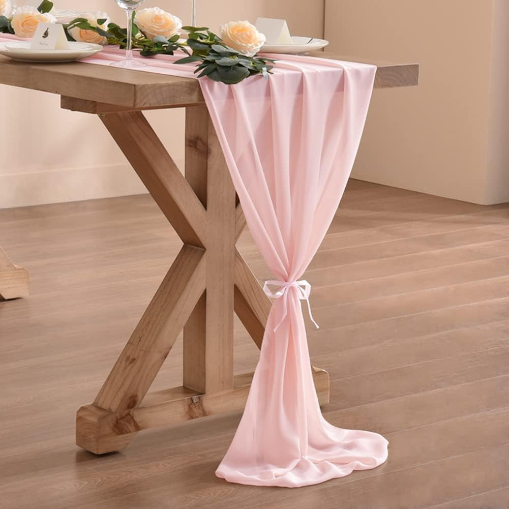 10Ft Blushing Pink Chiffon Table Runner 29X120 Inches Wedding Runner Sheer Thanksgiving Christmas Bridal Shower Decorations