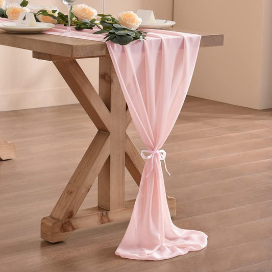 10Ft Blushing Pink Chiffon Table Runner 29X120 Inches Wedding Runner Sheer Thanksgiving Christmas Bridal Shower Decorations