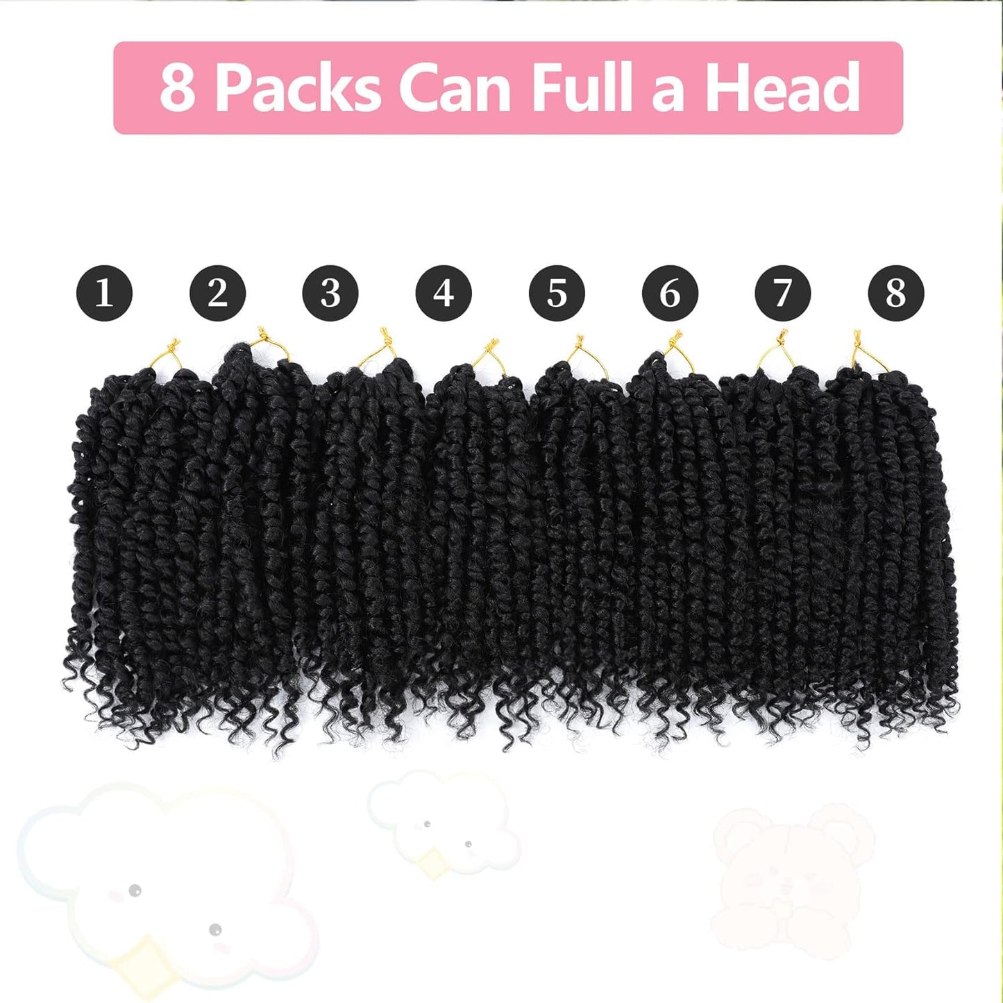 Passion Twist Hair 8 Inch, 8 Packs Passion Twist Crochet Hair for Black Women, Prelooped Crochet Twist Hair with Curly Ends (8Inch, 1B#)