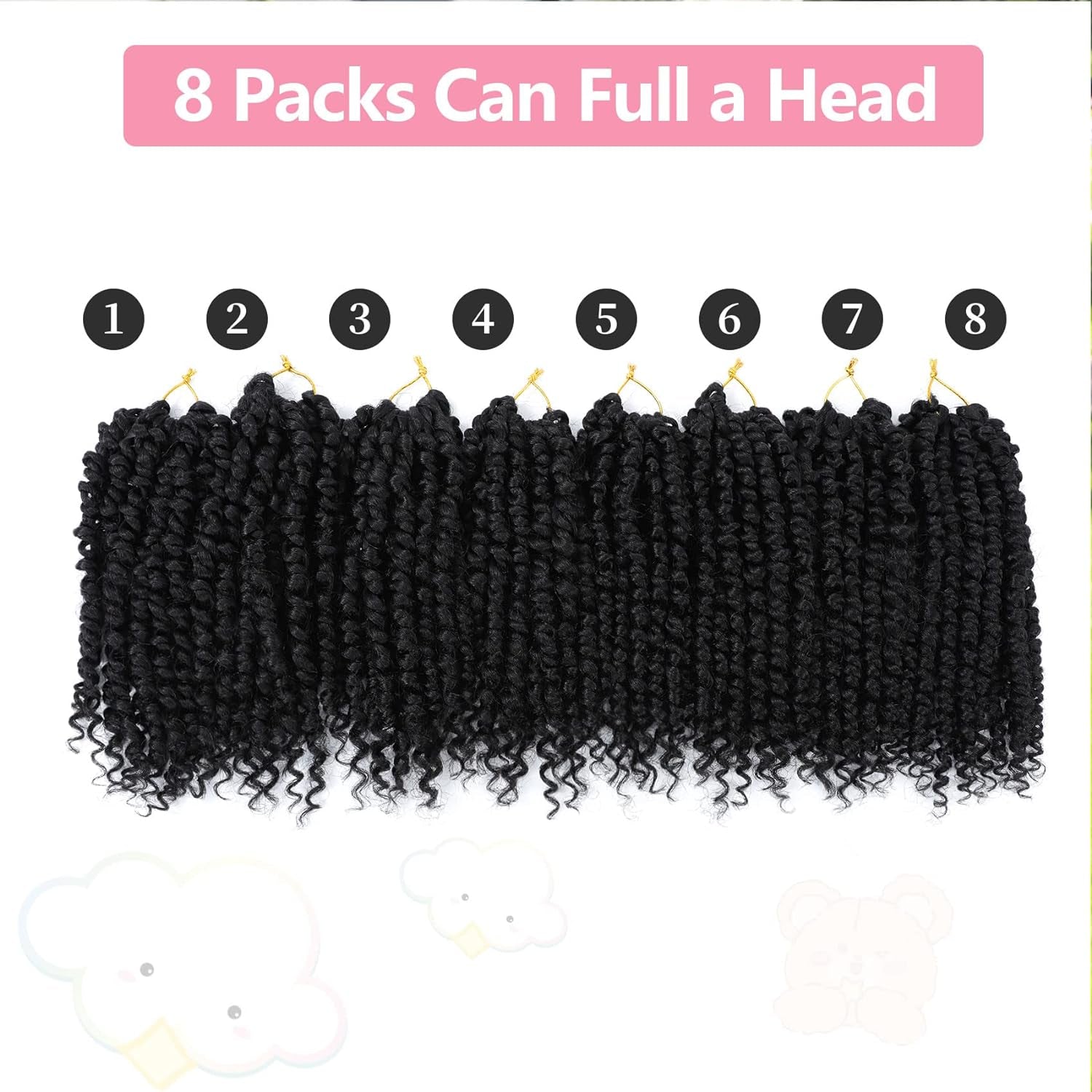 Passion Twist Hair 8 Inch, 8 Packs Passion Twist Crochet Hair for Black Women, Prelooped Crochet Twist Hair with Curly Ends (8Inch, 1B#)