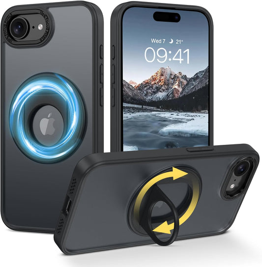 for Stand Iphone 16E Case, Iphone SE4 2025 Phone Case, [Compatible with Magsafe Accessories], Kickstand Ring Holder Matte Design Shockproof Protective Iphone 16E/SE4 Cover 6.1Inch, Black