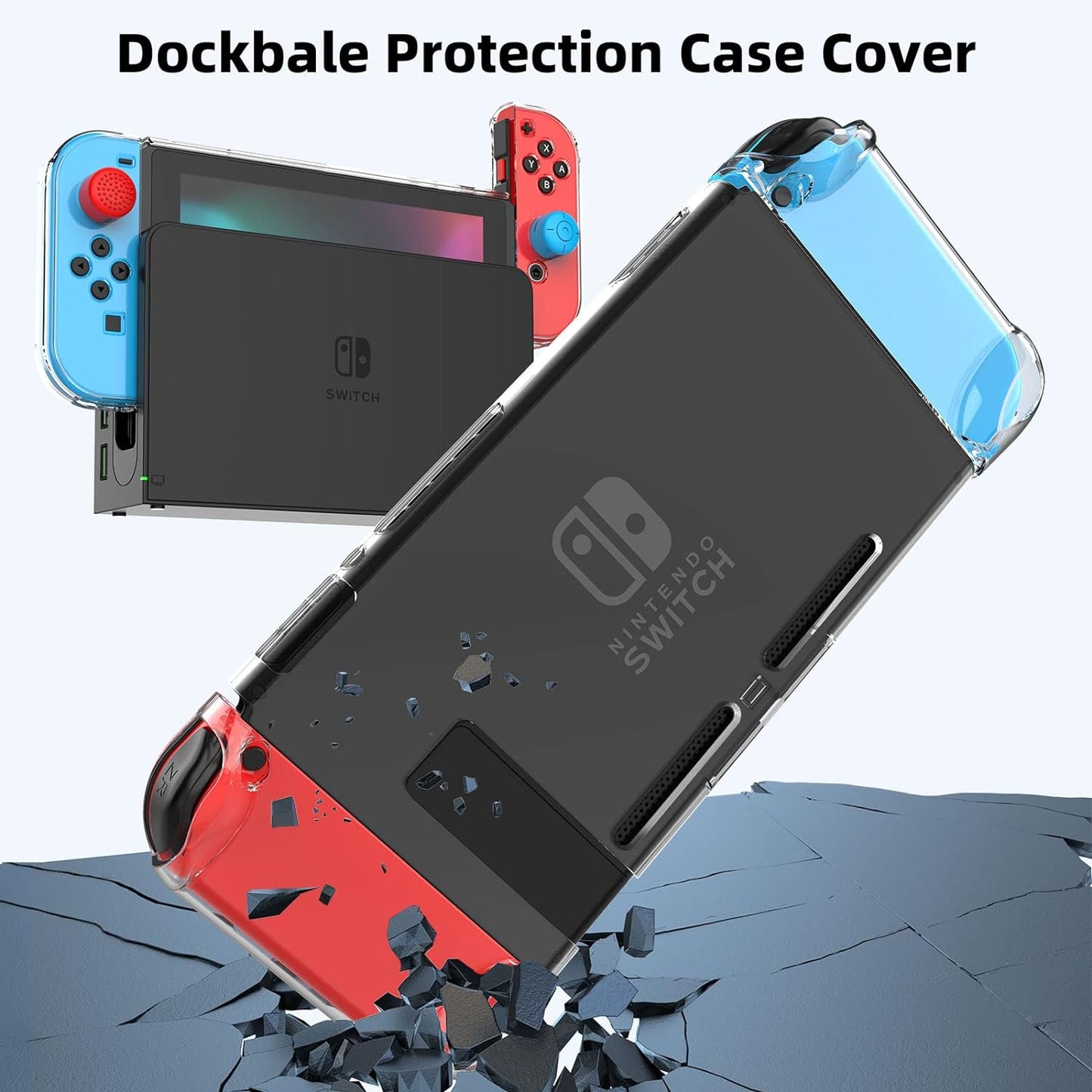Switch Case Compatible with Nintendo Switch, 9 in 1 Switch Accessories Kit with Carrying Case, Dockable Protective Case, HD Screen Protector and 6Pcs Thumb Grips Caps