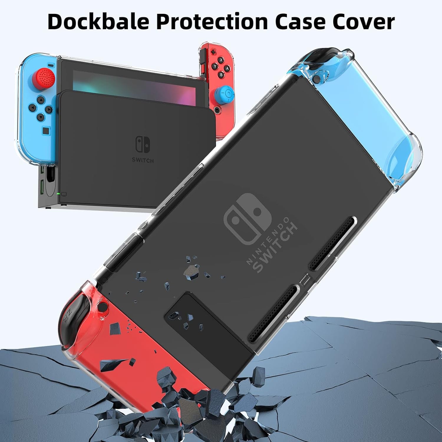 Switch Case Compatible with Nintendo Switch, 9 in 1 Switch Accessories Kit with Carrying Case, Dockable Protective Case, HD Screen Protector and 6Pcs Thumb Grips Caps