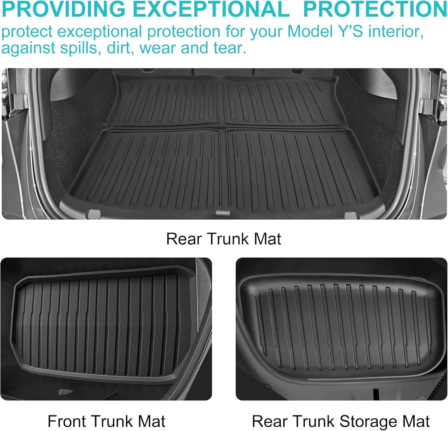 All Weather Floor Mats for Tesla Model Y 5-Seater 2024 2023 2022 2021, Anti-Slip TPE Waterproof Anti-Slip Front & Rear Trunk Mats Cargo Liners Accessories, Full Set Floor Liners, Set of 6
