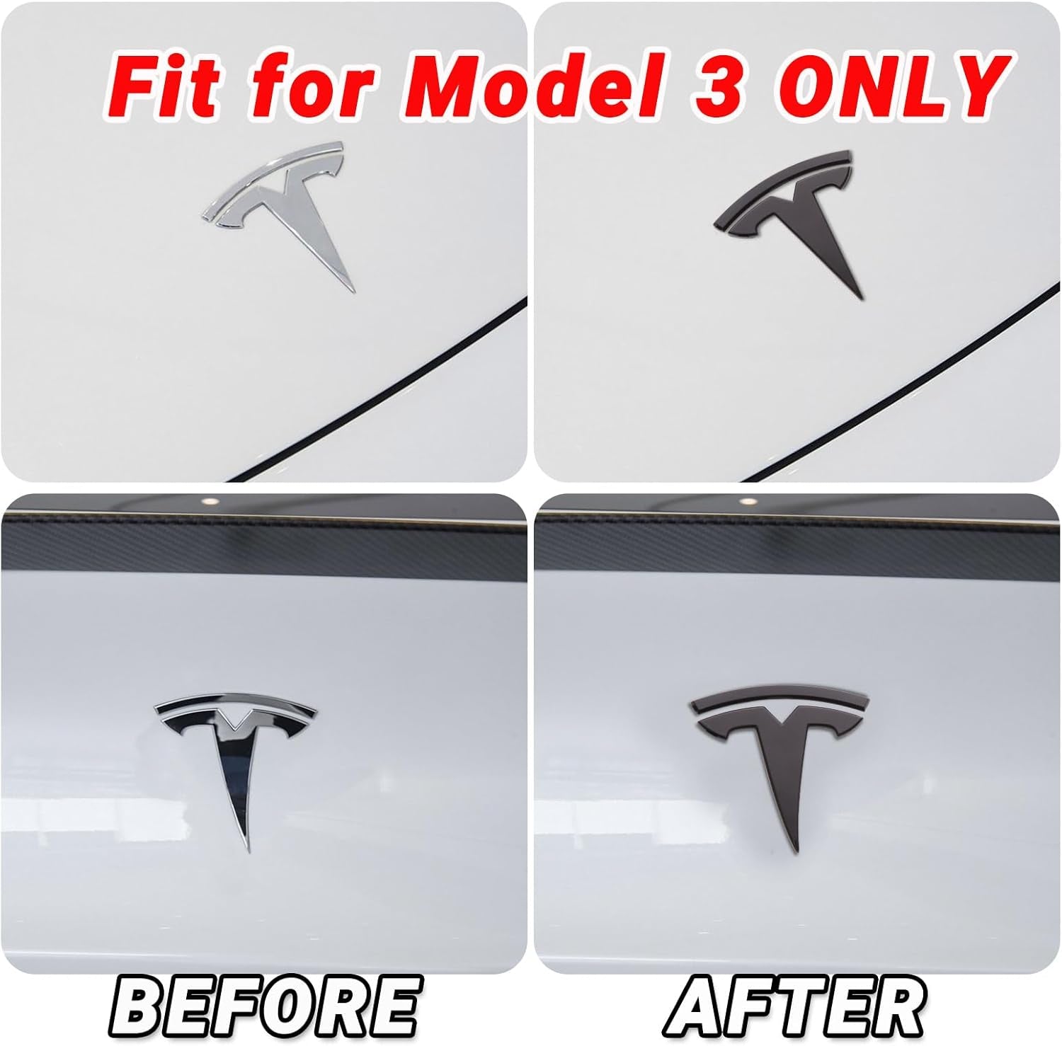 Emblem Accessories for Tesla Model 3 Logo Sticker 2023 2022-2017 Model 3 Decals (Black)