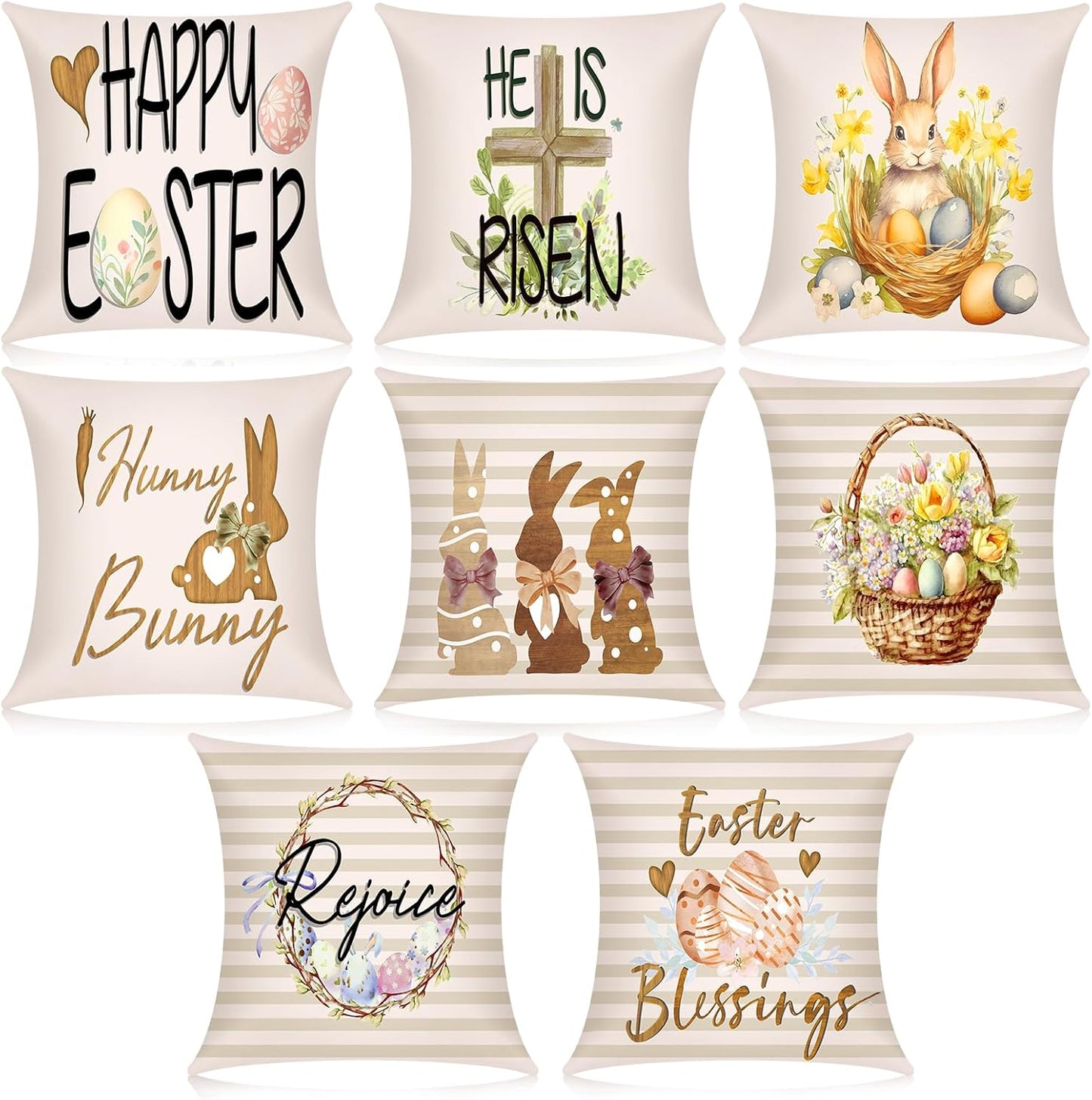 8 Pcs Happy Easter Pillow Covers 18 X 18 Inch Bunny He Is Risen Cross Eggs Spring Home Decor Throw Pillow Covers Linen Pillowcase Easter Decorations Throw Pillow Covers Decor for Sofa Couch