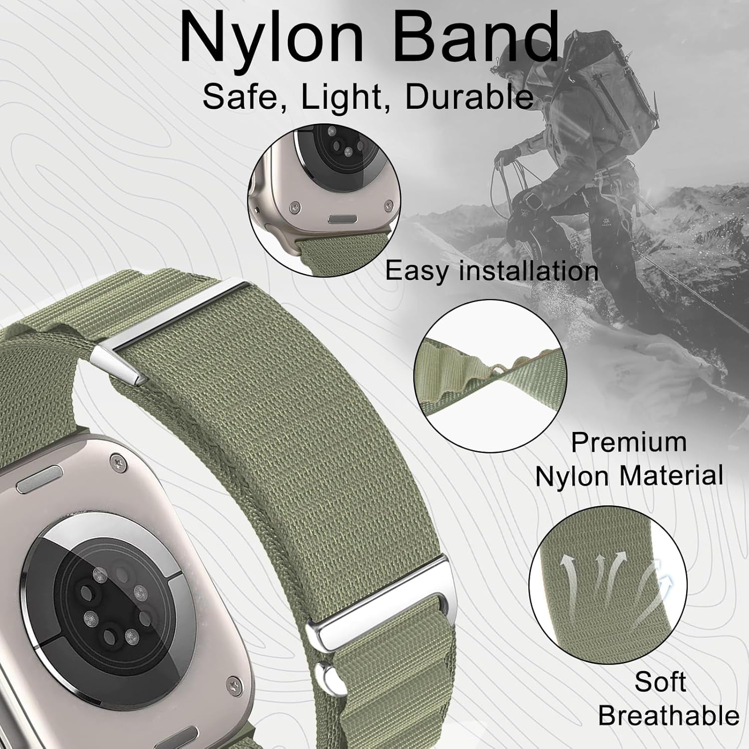Alpine Loop Nylon Band - Compatible with Apple Watch Ultra 2/Ultra Band 49Mm 45Mm 44Mm 42Mm for Men Women, Adjustable with Metal C-Hook Strap for Iwatch Ultra 2, Iwatch Ultra Series SE 9/8/7/6/5/4/3