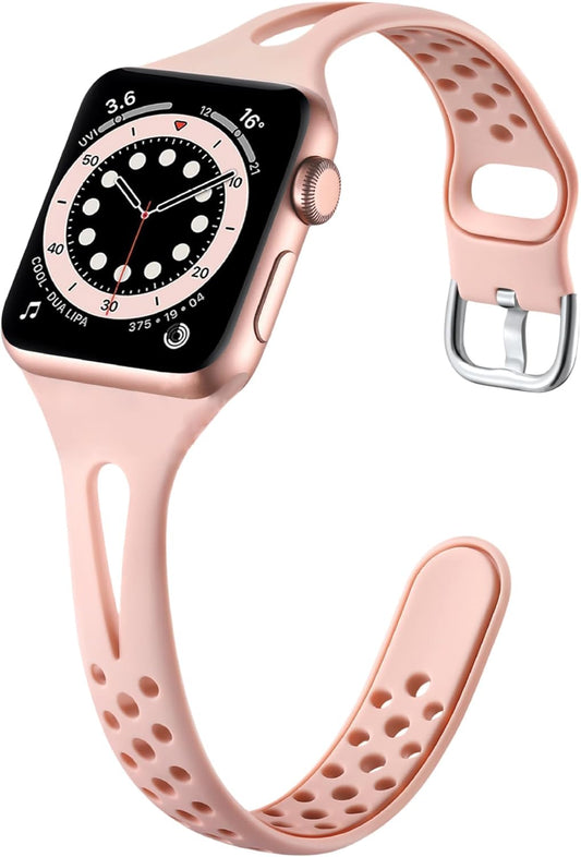 Slim Sport Band Compatible with Apple Watch Band Series 9 8 7 6 5 4 3 2 1/SE, 38/40/41Mm, Women and Men, Soft Silicone Breathable Wristband, Pink