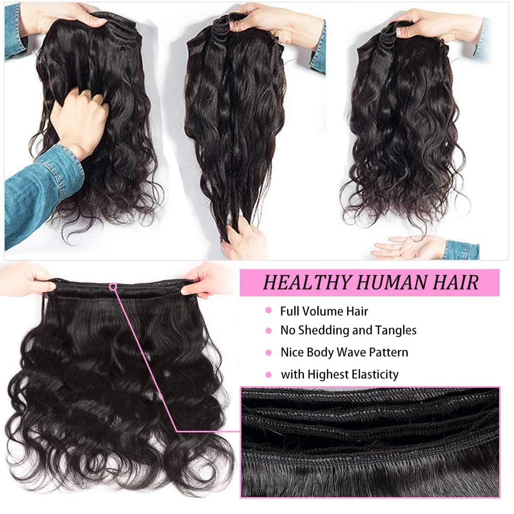 Human Hair Bundles 14 16 18 Inch 3 Bundles Body Wave Bundles Human Hair 12A 100% Unprocessed Brazilian Virgin Human Hair Body Wave Human Hair Bundles Natural Color Human Hair Extensions